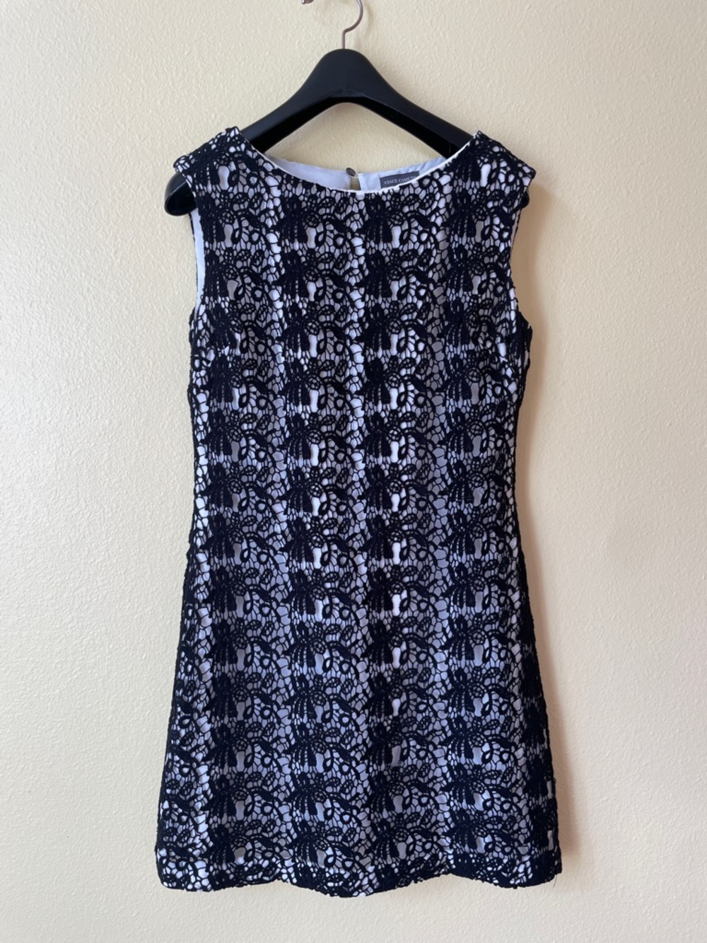 Vince Camuto Sleeveless Black Lace Overlay Shift Dress